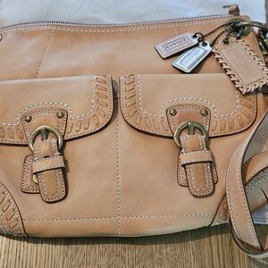 Coach Tan Leather Shoulder Bag with Buckle Details